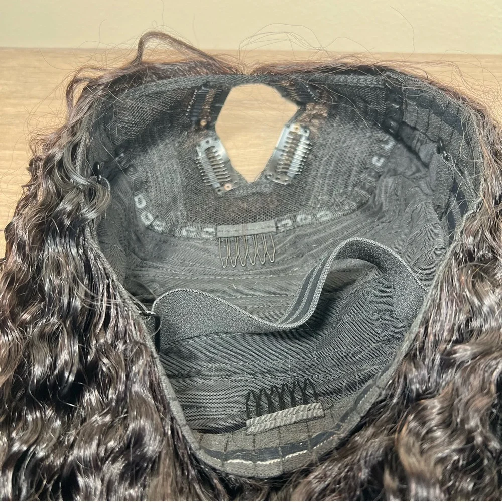 Natural Black Deep Curly Human Hair V Part 24 Inch Glueless Wig